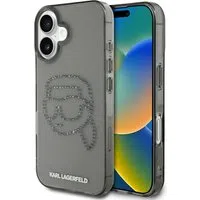 Custodia per Apple iPhone 16, Karl Lagerfeld, IML Rhinestones Karl's Head, Nera — 3