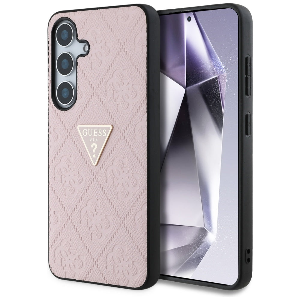 Guess Custodia per Samsung Galaxy S25 S931, Guess, Grained Hot Stamp 4G Triangle, Rosa