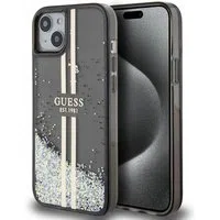 Custodia per Apple iPhone 15 Plus, Guess, Liquid Glitter Gold Stripes, Nera — 3