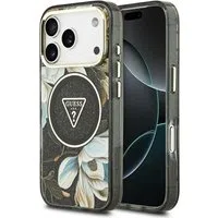 Custodia MagSafe per Apple iPhone 17 Pro Max, Guess, IML Metal Glitter Flowers Triangle, Nera — 3