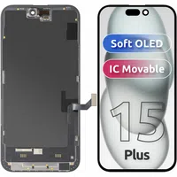 Display con Touchscreen MP compatibile con Apple iPhone 15 Plus, con Cornice, Versione Soft OLED FHD IC Movable, Nero — 3