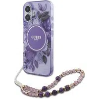 Custodia MagSafe per Apple iPhone 16 Plus, Guess, IML Flowers with Pearl Strap, Viola — 3