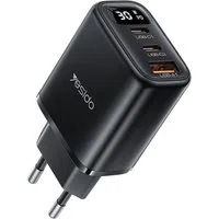 Caricabatterie Rete Yesido YC69 Display, 30W, 3A, 1 x USB-A - 2 x USB-C, Nero — 3