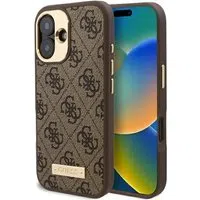 Custodia MagSafe per Apple iPhone 16 Plus, Guess, 4G Logo Plate, Marrone — 3