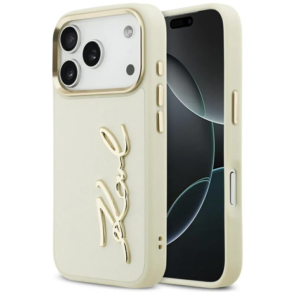 Custodia per Apple iPhone 17 Pro Max, Karl Lagerfeld, Script Logo, Beige — 2