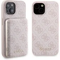 Custodia MagSafe per Apple iPhone 15, Guess, Powerbank 4G Metal Logo, Rosa — 3