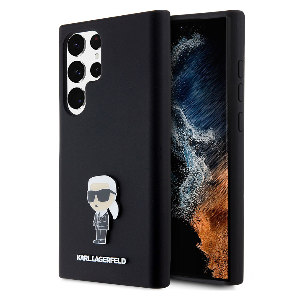 Karl Lagerfeld Custodia per Samsung Galaxy S23 Ultra S918, Karl Lagerfeld, Silicone Ikonik Karl Metal, Nera