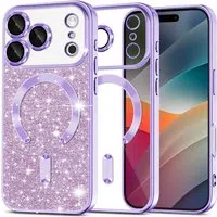 Custodia MagSafe per Apple iPhone 17 Pro Max, Techsuit, Luxury Glitter, Lilla Chiaro — 3