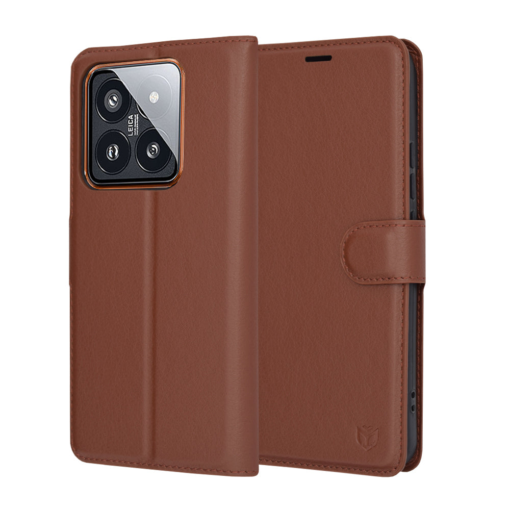 Techsuit Custodia per Xiaomi 14 Pro, Techsuit, Leather Folio, Marrone