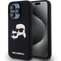 Custodia MagSafe per Apple iPhone 15 Pro, Karl Lagerfeld, Silicone Karl & Choupette's Heads, Nera — 3