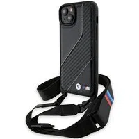 Custodia per Apple iPhone 15 Plus, BMW, M Edition Carbon Stripe & Strap, Nera — 3