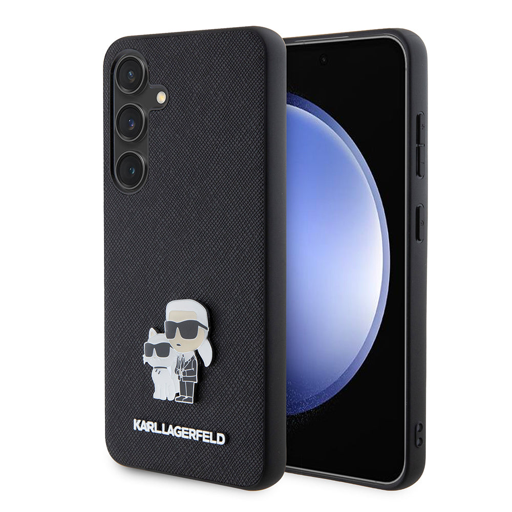 Karl Lagerfeld Custodia per Samsung Galaxy S24 S921, Karl Lagerfeld, Saffiano Karl & Choupette Metal, Nera