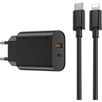 Caricabatterie da Rete con Cavo Lightning WiWu Wi-U002, 20W, 3A, 1 x USB-A - 1 x USB-C, Nero — 3
