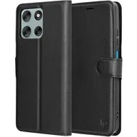 Custodia per Motorola Moto G56, Techsuit, Leather Folio, Nera — 3