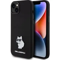 Custodia per Apple iPhone 15 Plus, Karl Lagerfeld, Silicone Choupette Metal, Nera — 3
