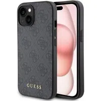 Custodia per Apple iPhone 15, Guess, 4G Metal Gold Logo, Grigio — 3