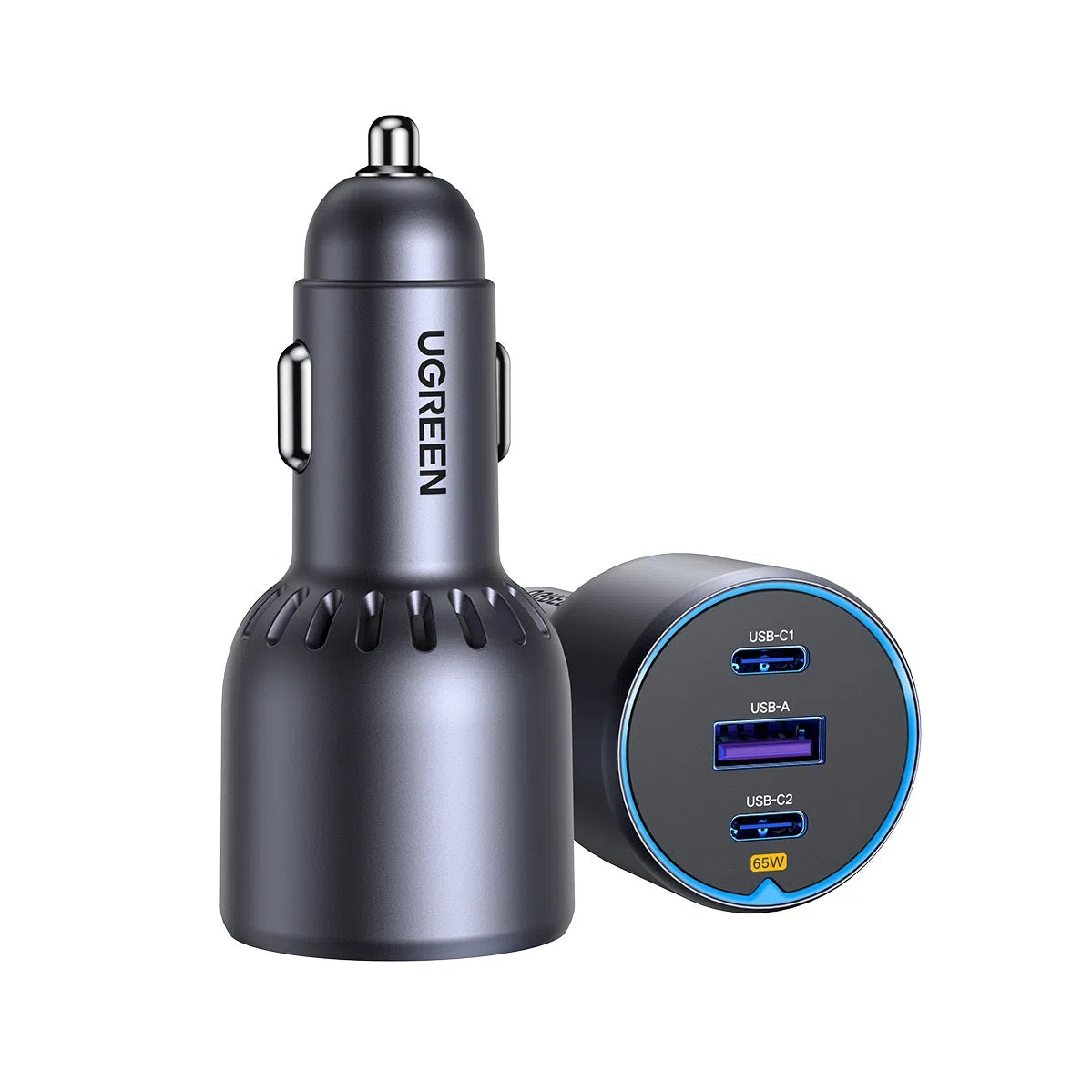 Caricabatterie Auto UGREEN EC703, 75W, 3.25A, 1 x USB-A - 2 x USB-C, Nero — 2