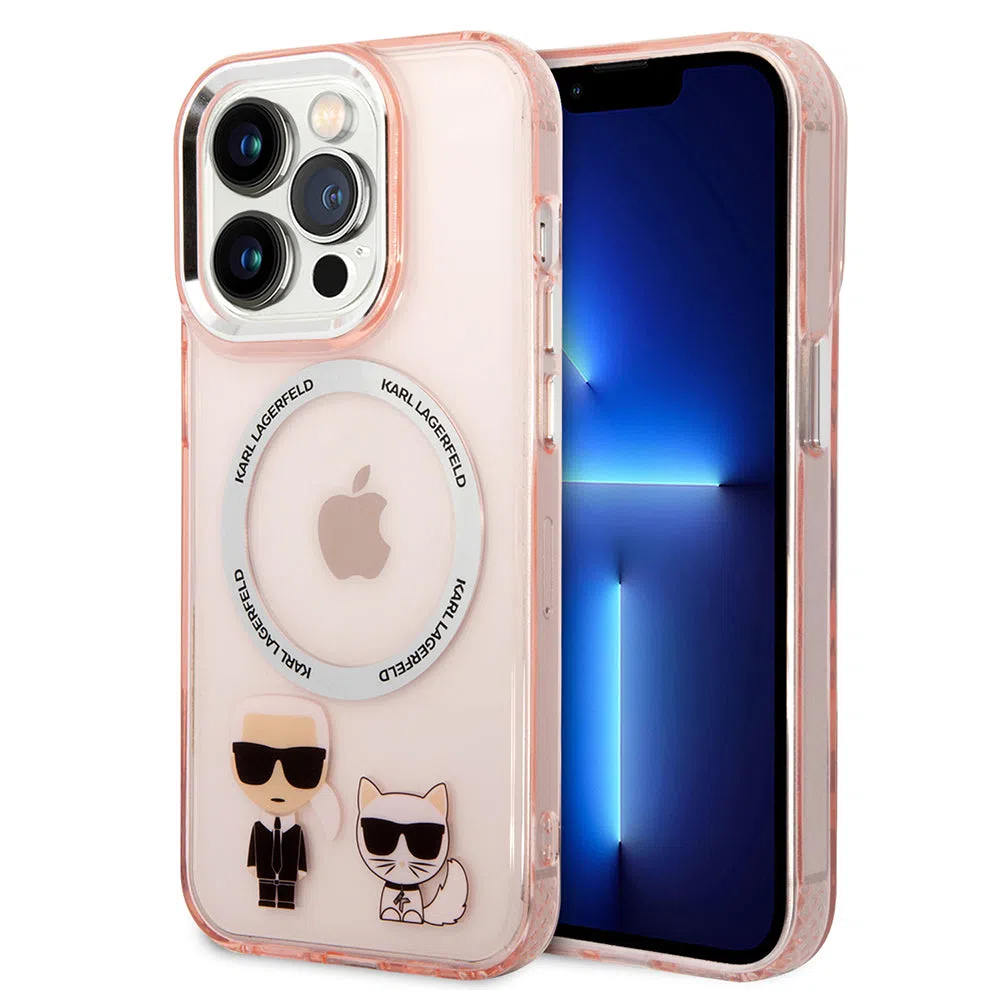 Custodia MagSafe per Apple iPhone 14 Pro Max, Karl Lagerfeld, Karl & Choupette Aluminium, Rosa — 2