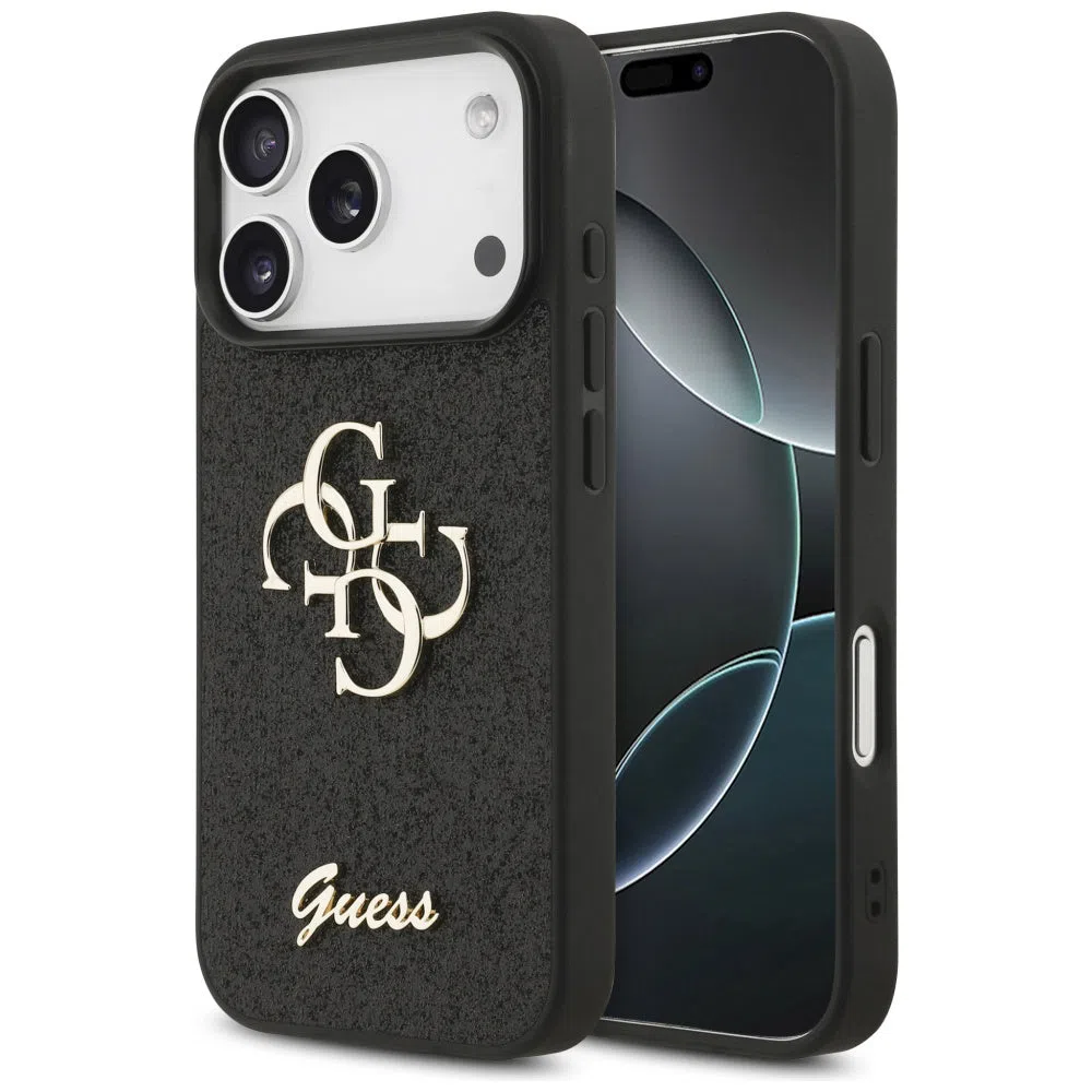 Custodia per Apple iPhone 18 Pro Max / 17 Pro Max, Guess, Fixed Glitter Big 4G, Nera — 2