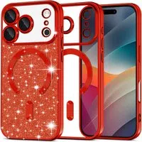 Custodia MagSafe per Apple iPhone 17 Pro Max, Techsuit, Luxury Glitter, Rossa — 3