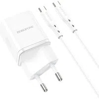 Caricabatterie di rete con cavo USB-C Borofone BN7, 20W, 3A, 1 x USB-A - 1 x USB-C, bianco — 3