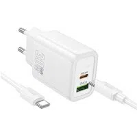 Caricabatterie da Rete con Cavo USB-C HOCO N63, 30W, 3A, 1 x USB-A - 1 x USB-C, Bianco — 3