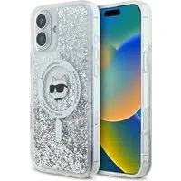 Custodia MagSafe per Apple iPhone 16, Karl Lagerfeld, Glitter Liquid Choupette Head, Trasparente — 3