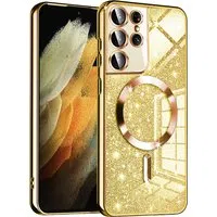 Custodia MagSafe per Samsung Galaxy S21 Ultra 5G G998, Techsuit, Luxury Glitter, Dorata — 3