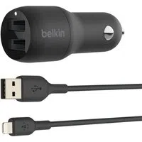 Caricatore Auto Con Cavo Lightning Belkin BoostCharge Dual, 24W, 2.4A, 2 x USB-A, Nero CCD001bt1MBK — 3