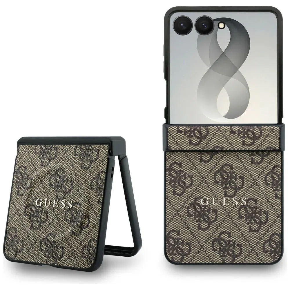 Custodia MagSafe per Samsung Galaxy Z Flip8 F776, Guess, 4G Leather Classic, Marrone — 2