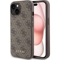 Custodia per Apple iPhone 15, Guess, 4G Metal Gold Logo, Marrone — 3