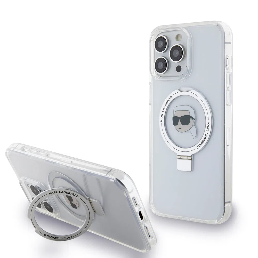 Custodia MagSafe per Apple iPhone 15 Pro Max, Karl Lagerfeld, Ring Stand Karl's Head, Bianca — 2