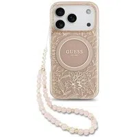 Custodia MagSafe per Apple iPhone 17 Pro, Guess, IML Flowers Allover Electroplated with Pearl Strap, Rosa — 3