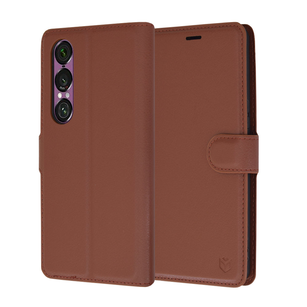 Techsuit Custodia per Sony Xperia 1 VI, Techsuit, Leather Folio, Marrone