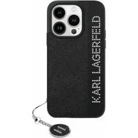 Custodia per Apple iPhone 15 Pro, Karl Lagerfeld, Saffiano Rhinestones & Charm, Nera — 3