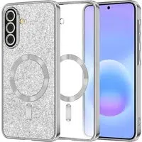 Custodia MagSafe per Samsung Galaxy A57 5G, Techsuit, Luxury Glitter, Argento — 3