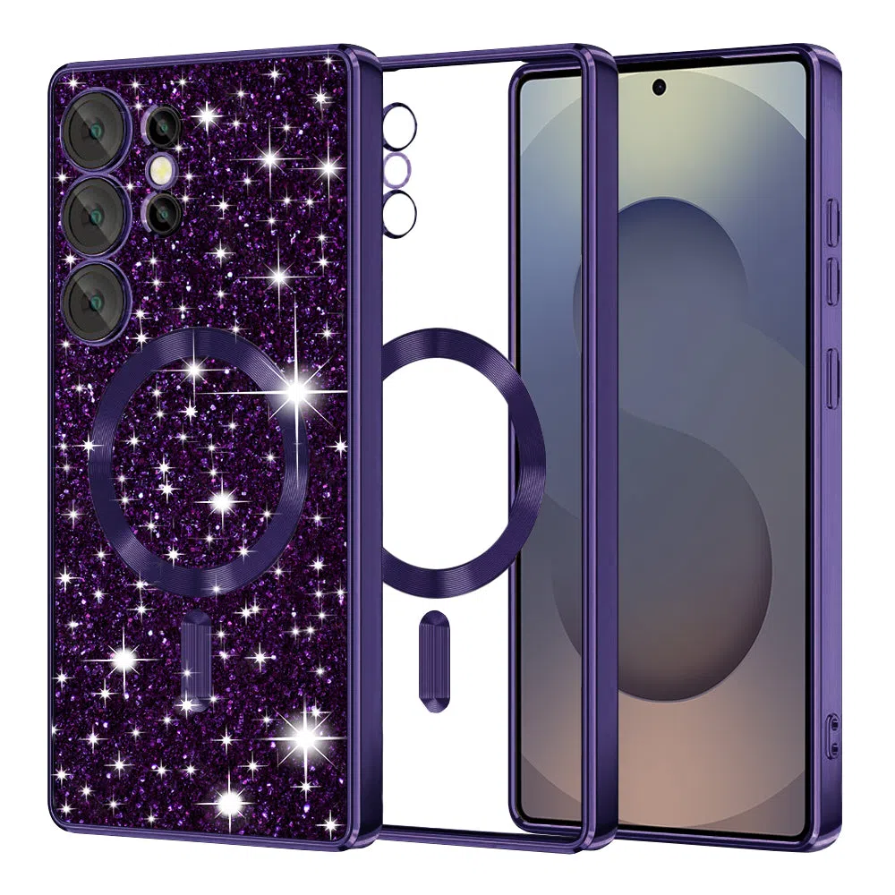 Custodia MagSafe per Samsung Galaxy S25 Ultra S938, Techsuit, Luxury Glitter, Viola Scuro — 2