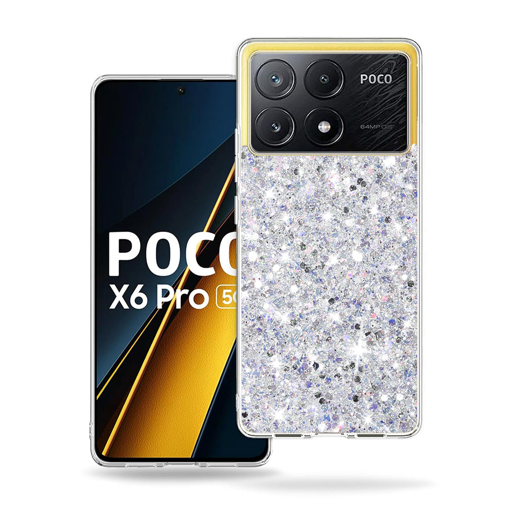 Custodia per Xiaomi Poco X6 Pro, Techsuit, Sparkly Glitter, Bianca