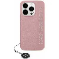 Custodia per Apple iPhone 15 Pro Max, Karl Lagerfeld, Saffiano Rhinestones & Charm, Rosa — 3
