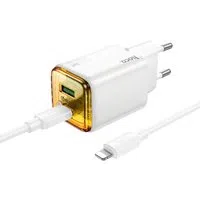 Caricabatterie da rete con cavo Lightning HOCO N52, 20W, 3A, 1 x USB-A - 1 x USB-C, Bianco — 3