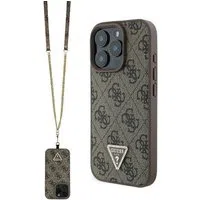 Custodia per Apple iPhone 16 Pro Max, Guess, Crossbody 4G Triangle Strass, Marrone — 3
