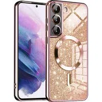 Custodia MagSafe per Samsung Galaxy S22 5G S901, Techsuit, Luxury Glitter, Rosa Dorato — 3