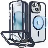 Custodia MagSafe per Apple iPhone 15 Plus, ESR, Armor Tough Kickstand, Blu Navy Trasparente — 3
