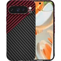 Custodia per Google Pixel 9 Pro, Techsuit, Carbonite FiberShell, Nero Rosso — 3