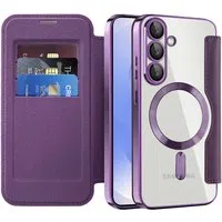 Custodia MagSafe per Samsung Galaxy S25+ S936, Techsuit, SmartMag Book, Viola — 3