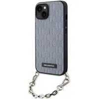 Custodia per Apple iPhone 14, Karl Lagerfeld, Saffiano Monogram Chain, Argento — 3