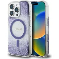 Custodia MagSafe per Apple iPhone 16 Pro, Guess, Resin Bottom Glitter, Viola — 3