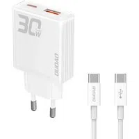 Dudao A30EUT Caricatore di rete con cavo USB-C, 30W, 3A, 1 x USB-A - 1 x USB-C, bianco — 3