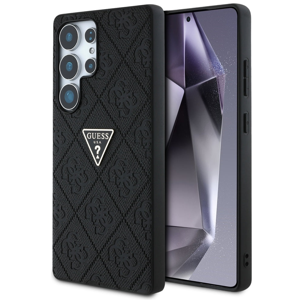 Guess Custodia per Samsung Galaxy S25 Ultra S938, Guess, Grained Hot Stamp 4G Triangle, Nera