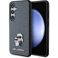 Custodia per Samsung Galaxy S24 S921, Karl Lagerfeld, Saffiano Karl & Choupette Metal, Grigio — 3